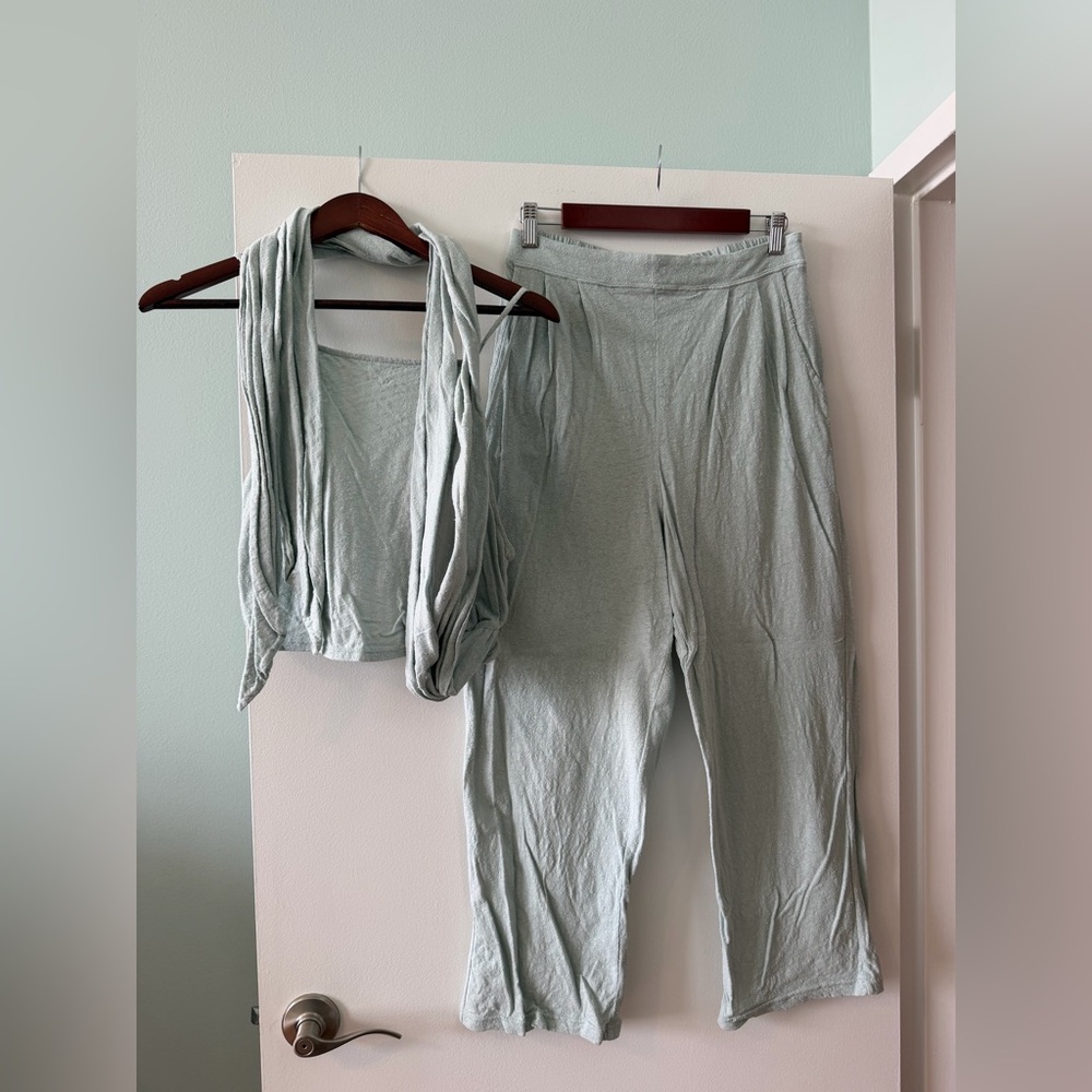 Free People Beach Light Blue Textured Two-Piece Lounge Set